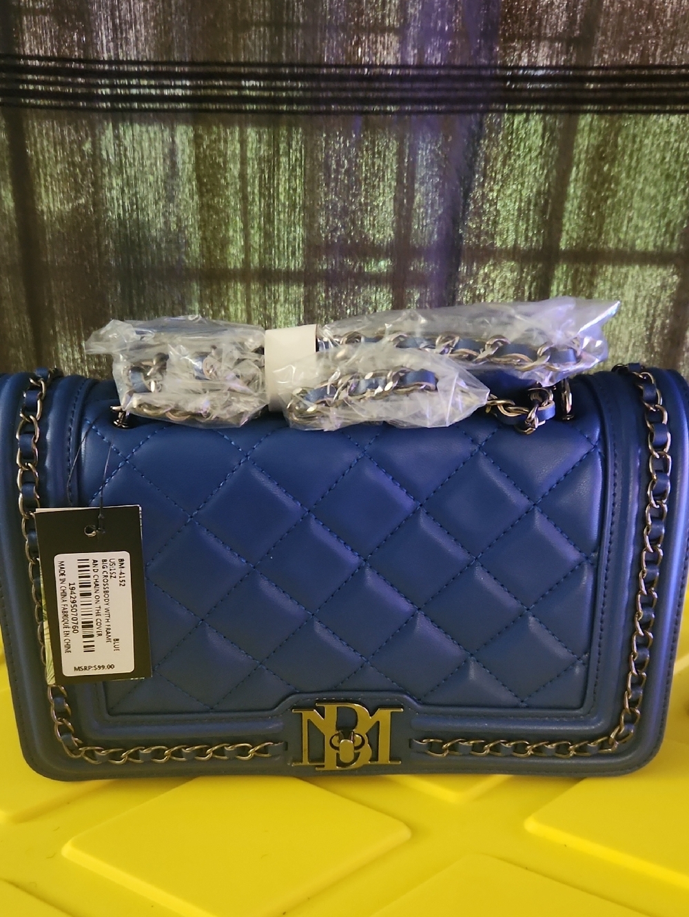 Badgley Mischka Quilted Royal Blue Chain Shoulder Bag